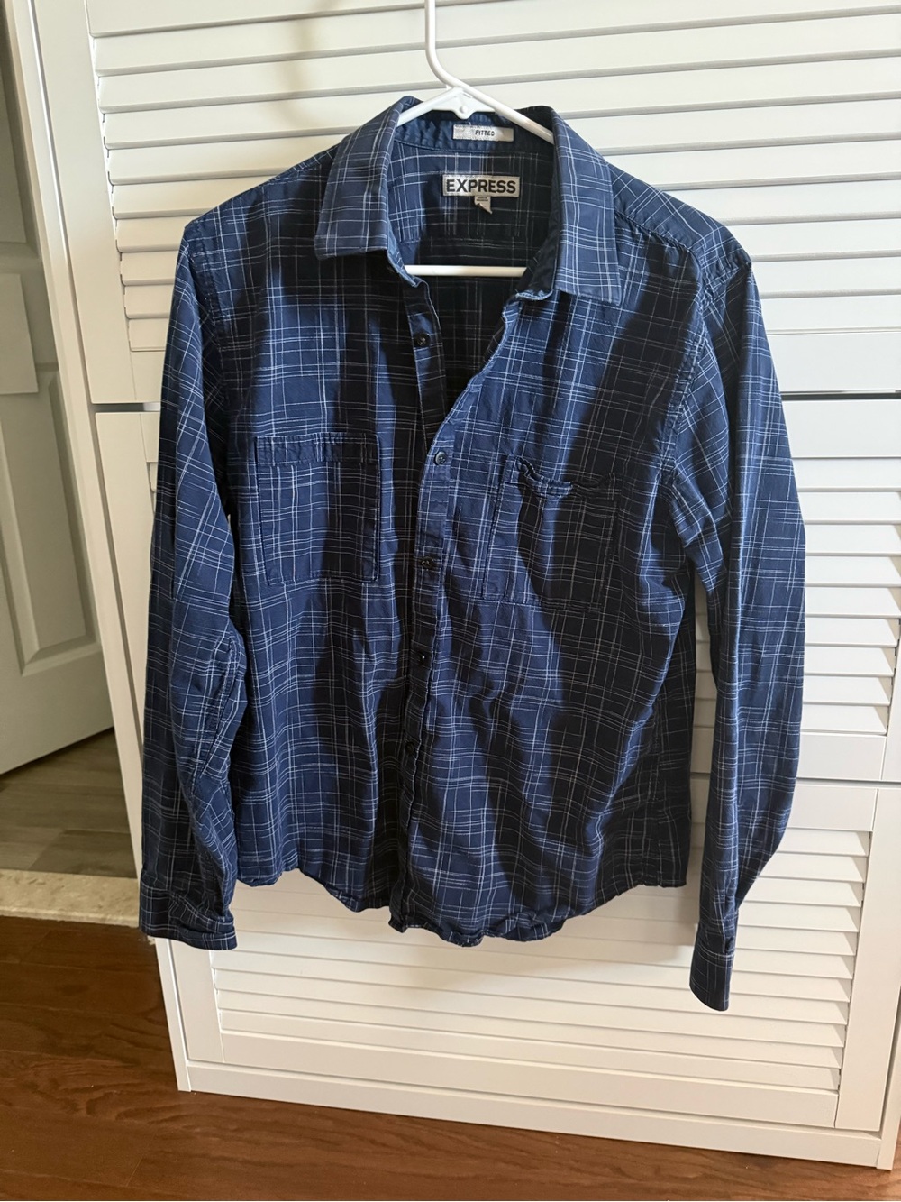Express Men’s Navy Blue Plaid Button-Down Shirt